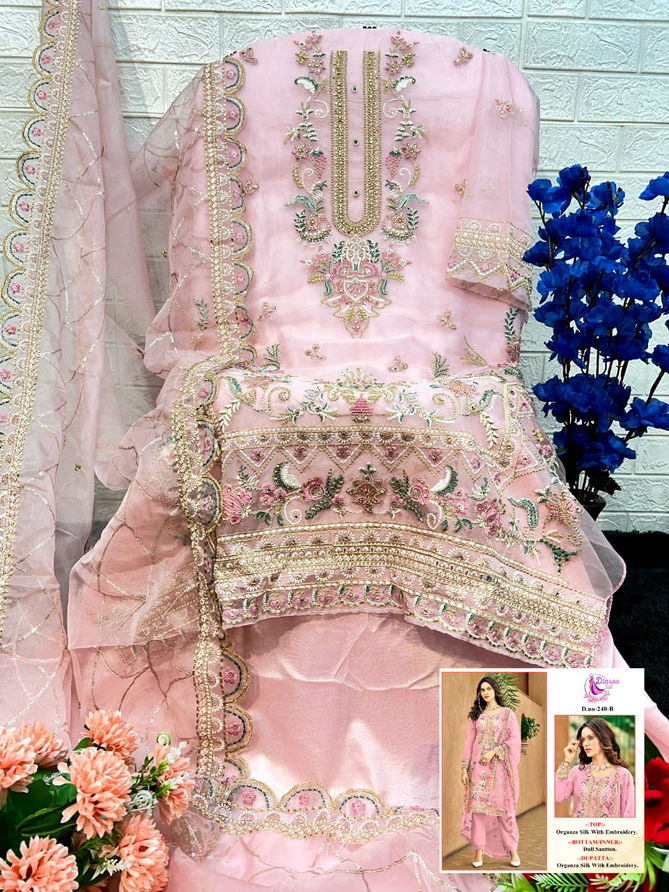 Dinsaa 240 A To D Embroidery Organza Pakistani Suits Wholesale Price In Surat
